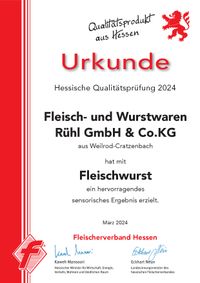 Urkunden Hessische_Qualitätsprüfung_2024 Fleischwurst